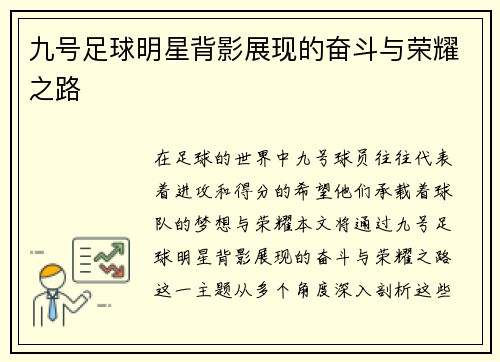 九号足球明星背影展现的奋斗与荣耀之路